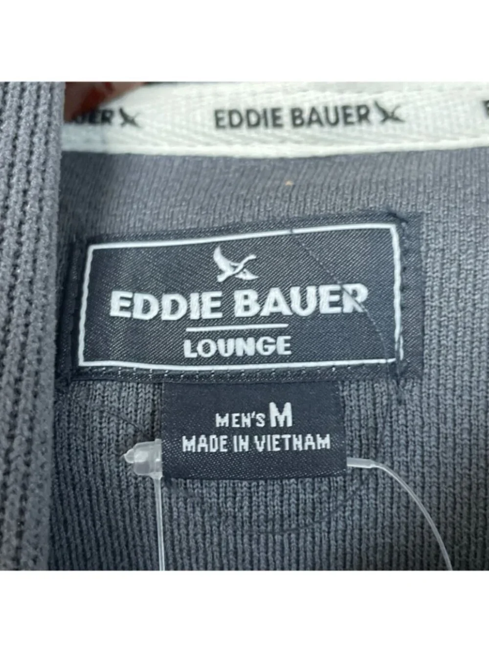 Eddie Bauer Men's Medium Gray Textured Lounge Hoodie Polyester Blend e1515